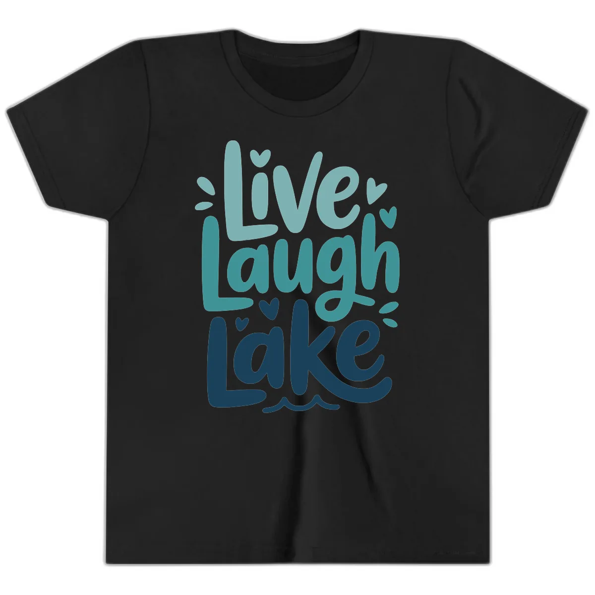 Live Laugh Lake Typography Design Youth T-Shirt in Black