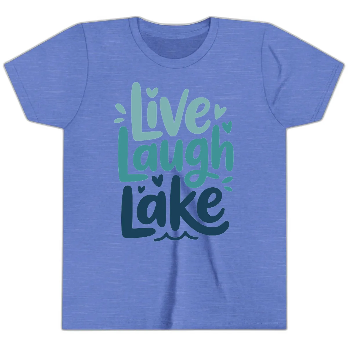 Live Laugh Lake Typography Design Youth T-Shirt in Heather Columbia Blue