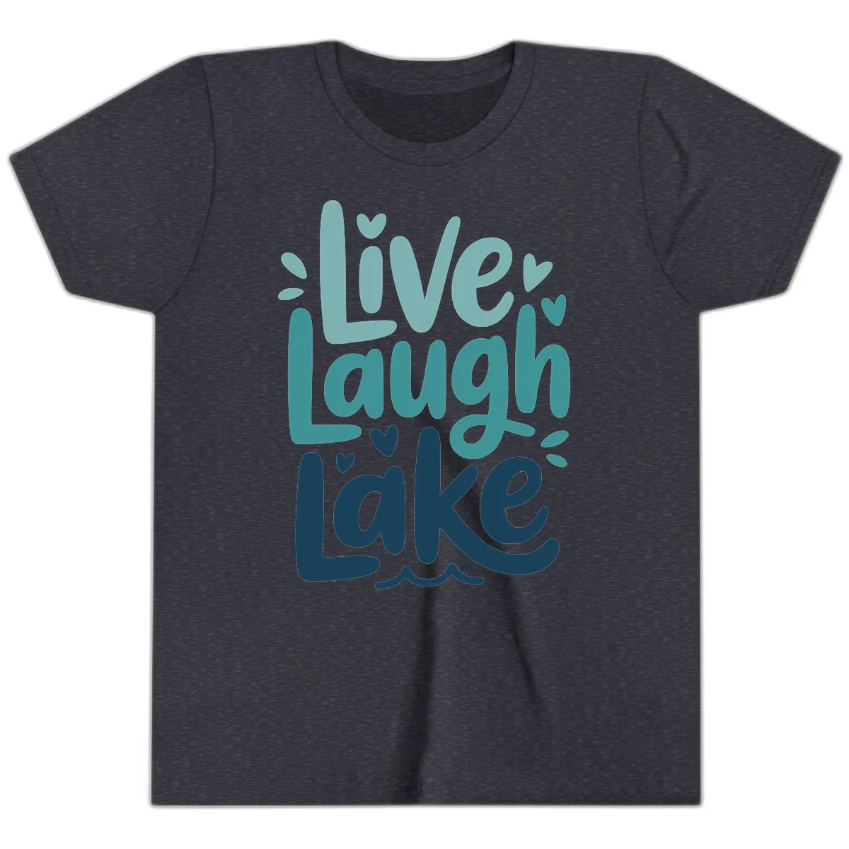Live Laugh Lake Typography Design Youth T-Shirt in Heather Navy