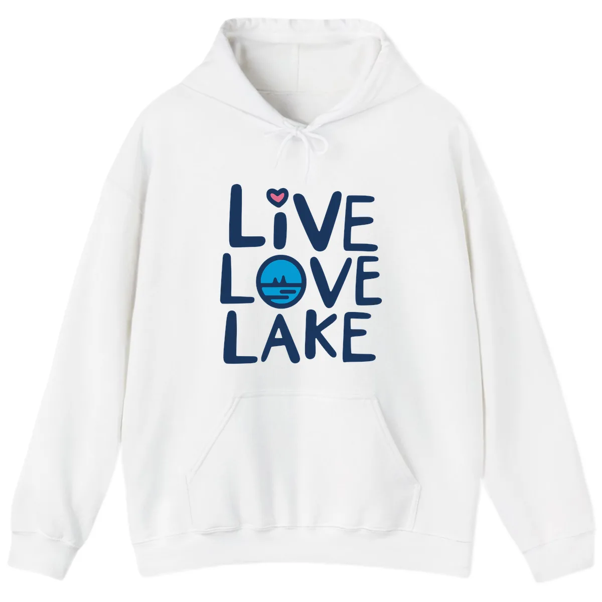 Live Love Lake Typography Design Hoodie in White