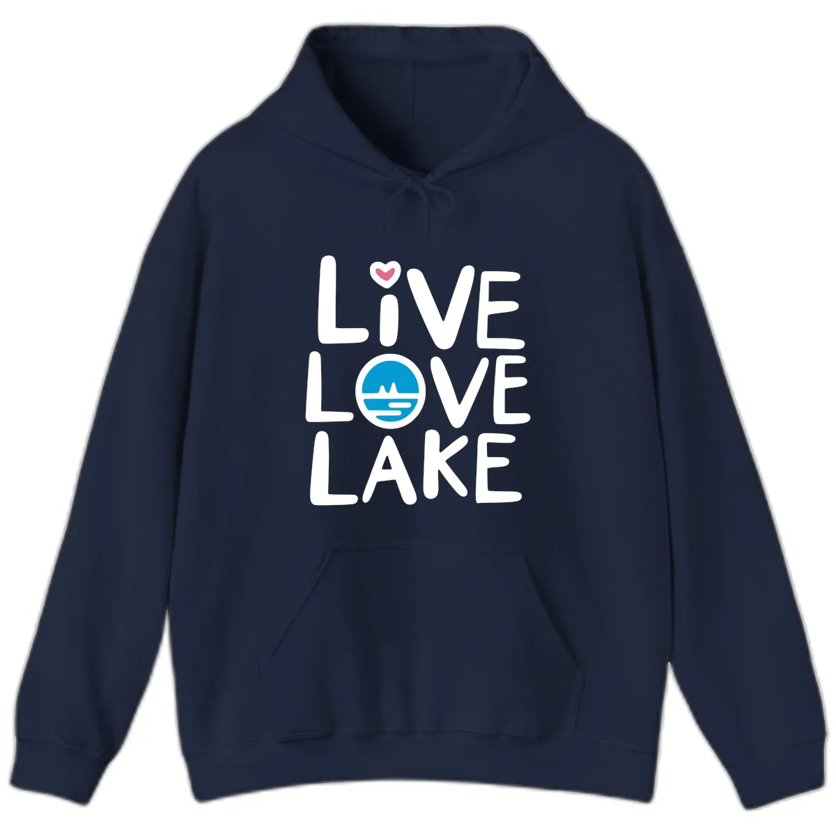 Live Love Lake Typography Design Hoodie in Navy