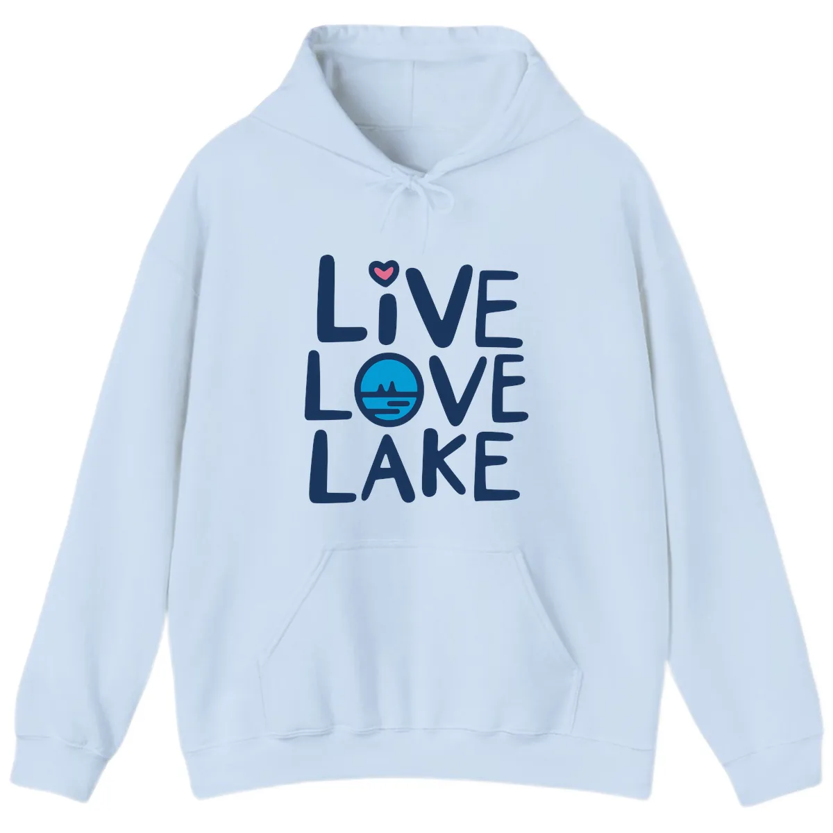 Live Love Lake Typography Design Hoodie in Light Blue