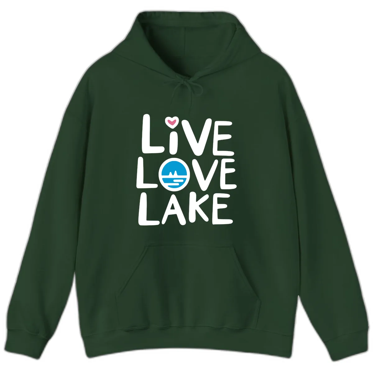 Live Love Lake Typography Design Hoodie in Forest Green