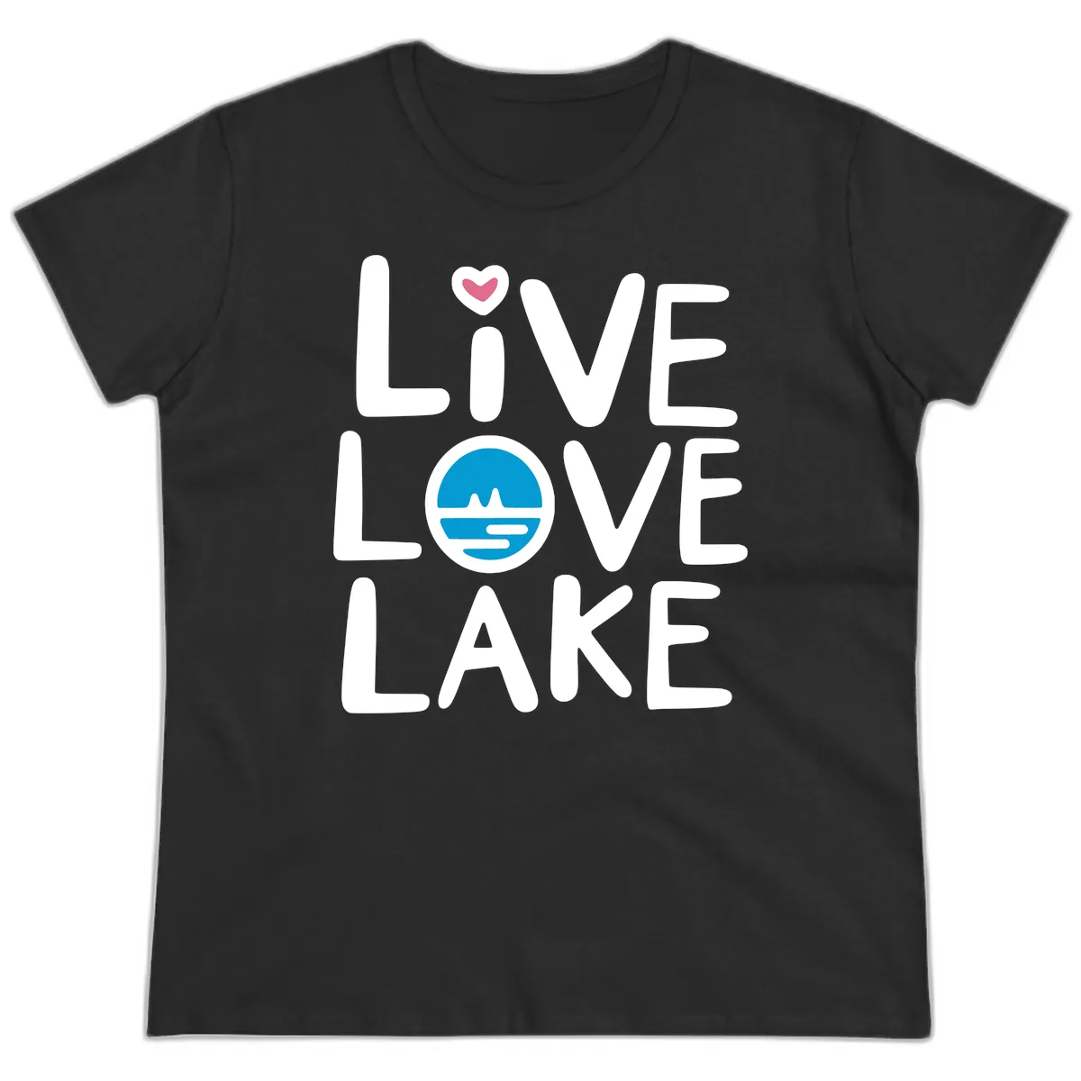 Live Love Lake Typography Design Ladies Tee in Black
