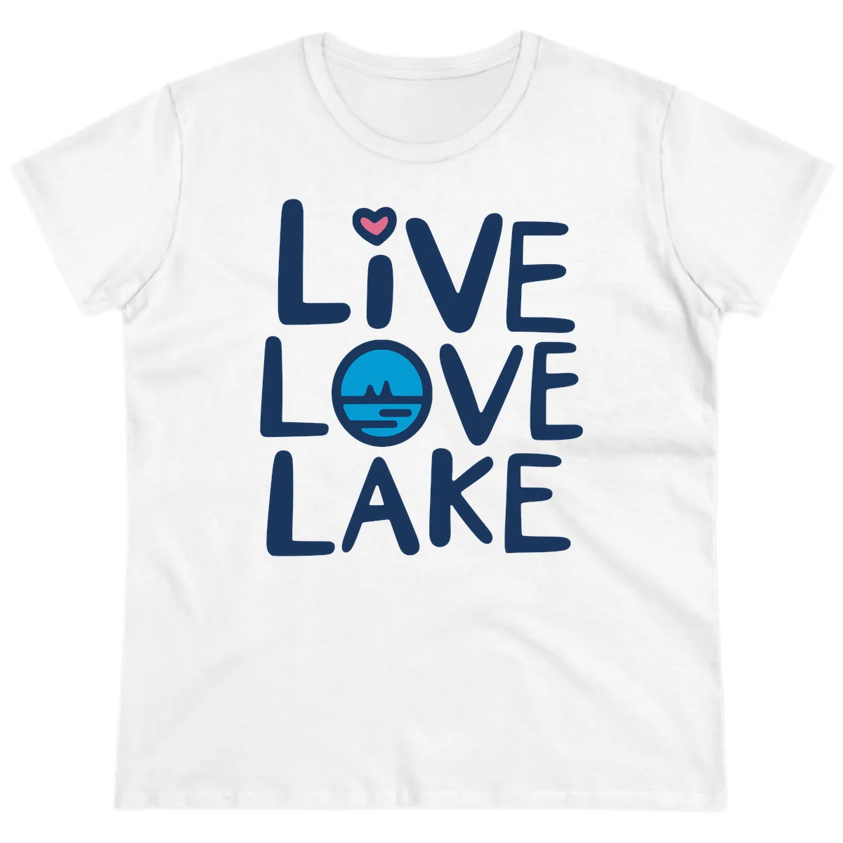 Live Love Lake Typography Design Ladies Tee in White