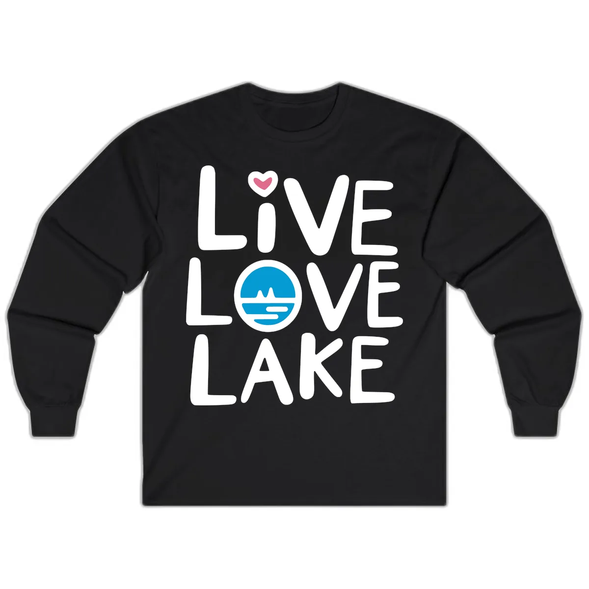 Live Love Lake Typography Design Long Sleeve in Black