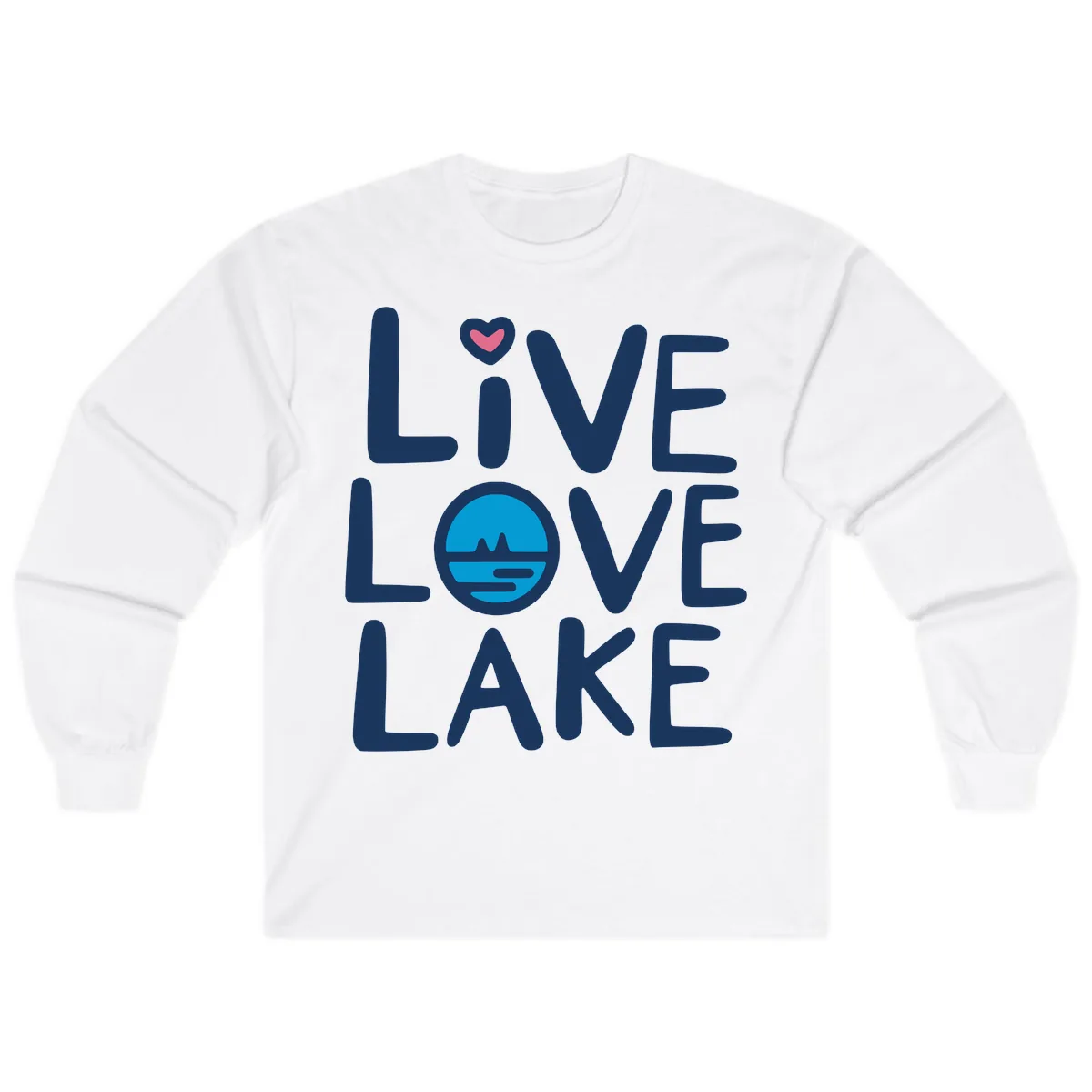 Live Love Lake Typography Design Long Sleeve in White