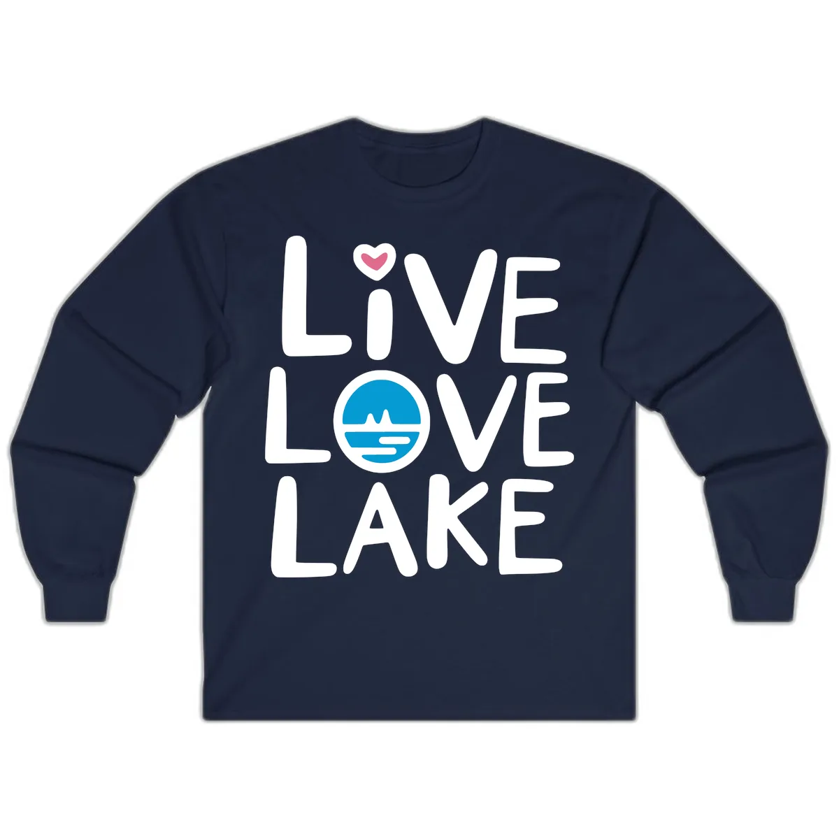 Live Love Lake Typography Design Long Sleeve in Navy