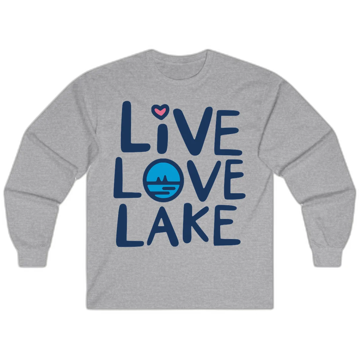 Live Love Lake Typography Design Long Sleeve in Sport Grey