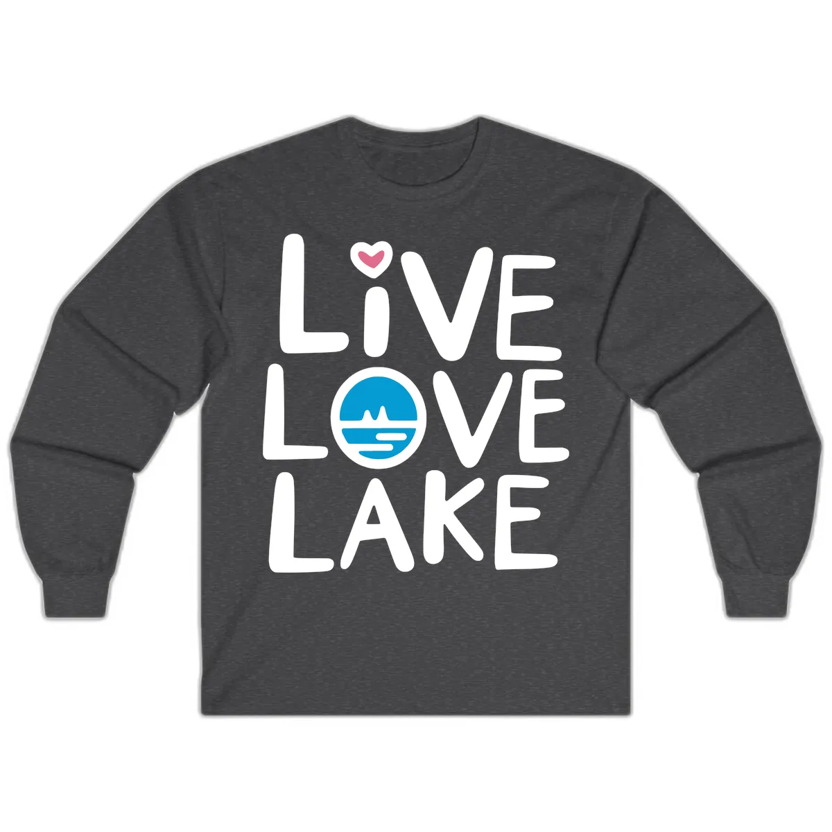 Live Love Lake Typography Design Long Sleeve in Dark Heather