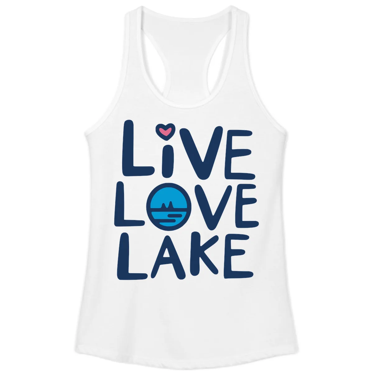 Live Love Lake Typography Design Ladies Tank in White