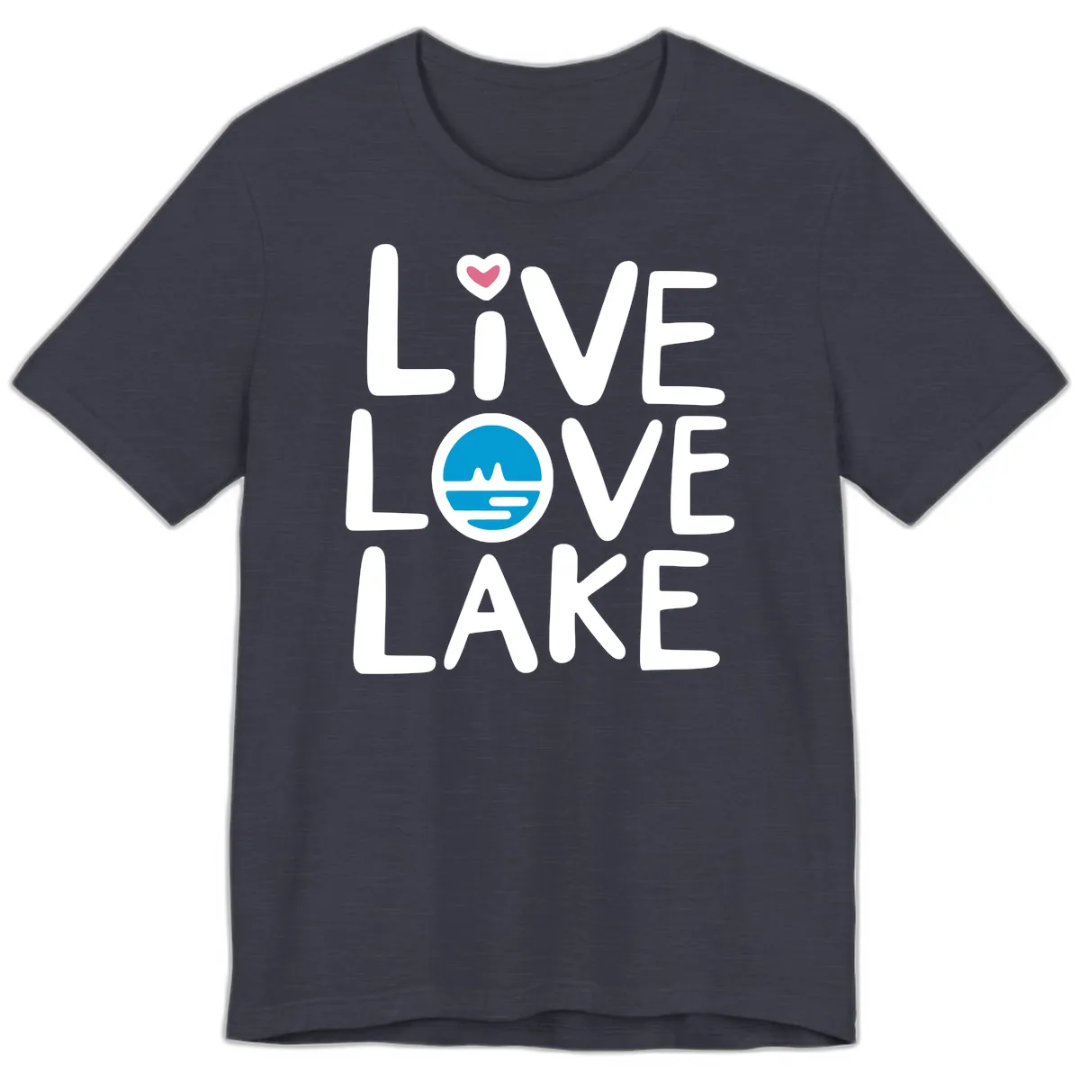 Live Love Lake Typography Design Premium T-Shirt in Heather Midnight Navy