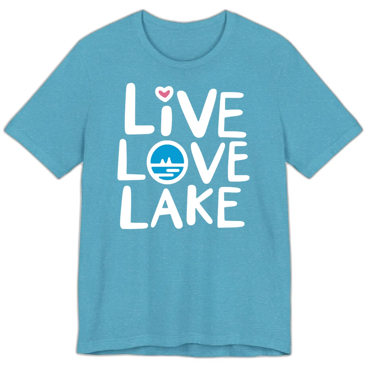 Live Love Lake Typography Design Premium T-Shirt in Heather Aqua
