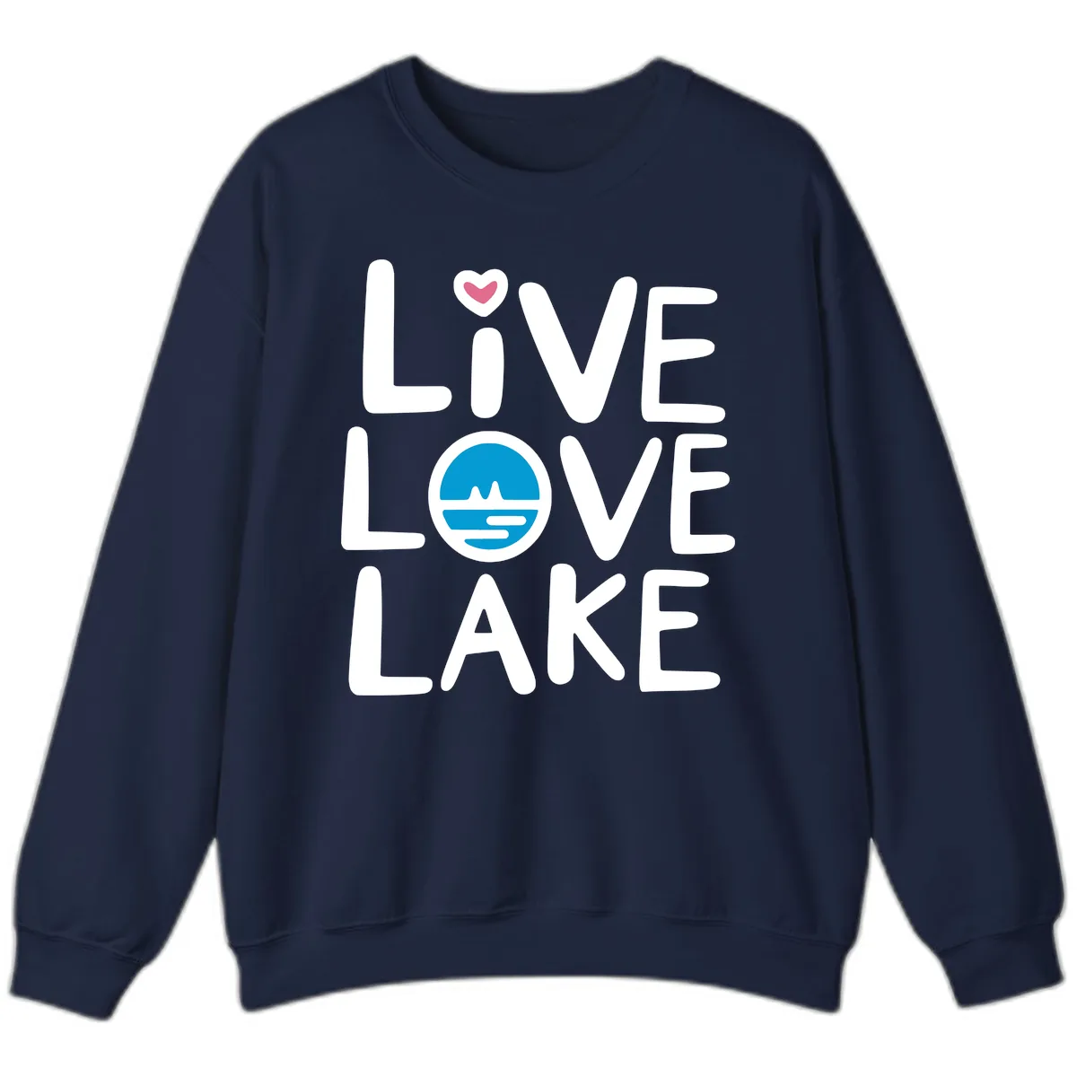 Live Love Lake Typography Design Sweatshirt in Navy