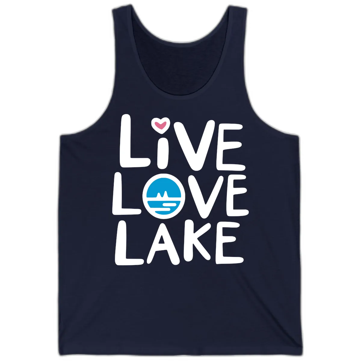 Live Love Lake Typography Design Tank in Navy