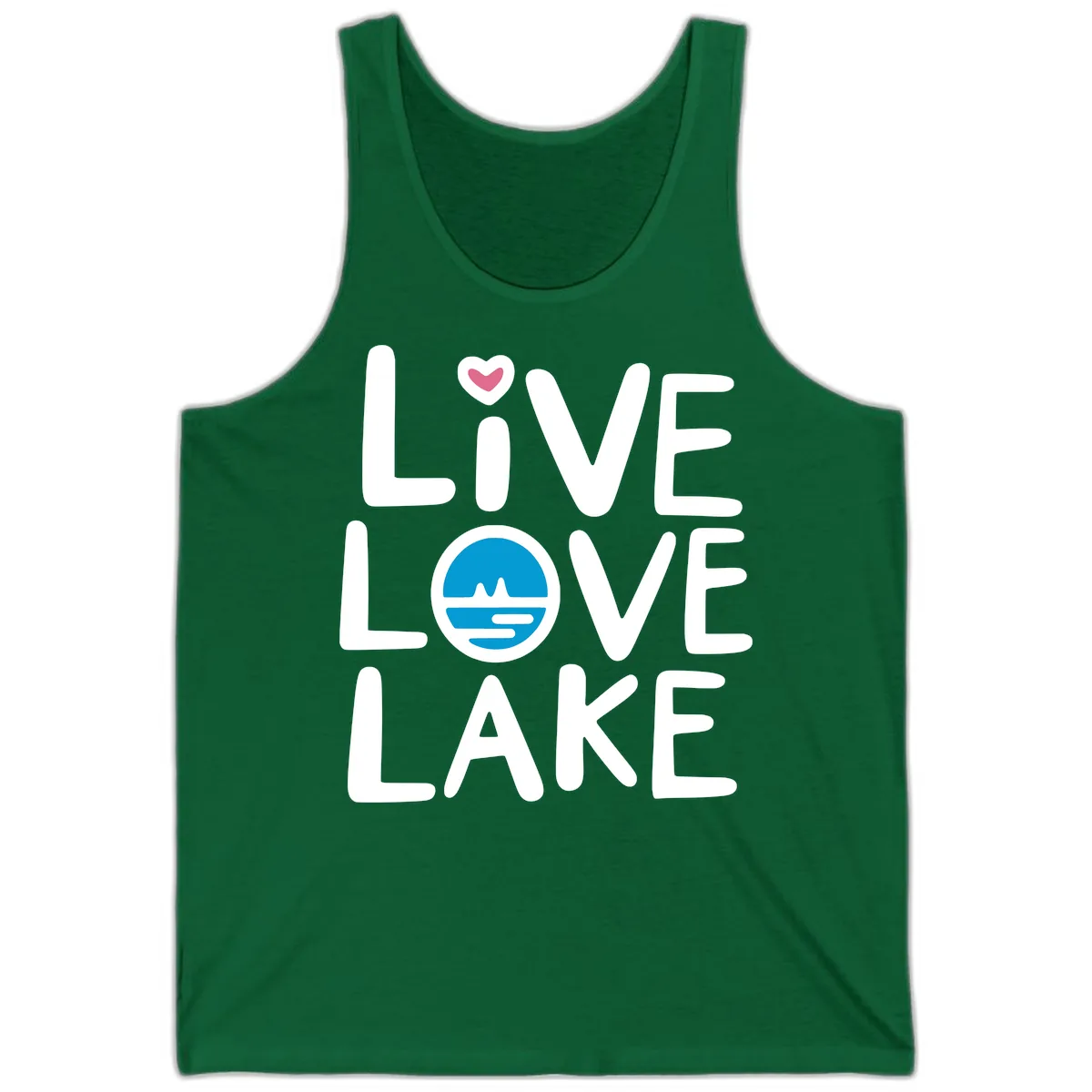 Live Love Lake Typography Design Tank in Kelly
