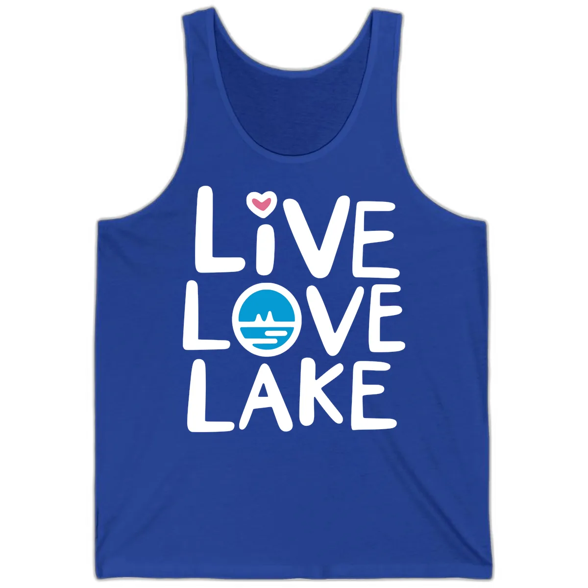 Live Love Lake Typography Design Tank in True Royal