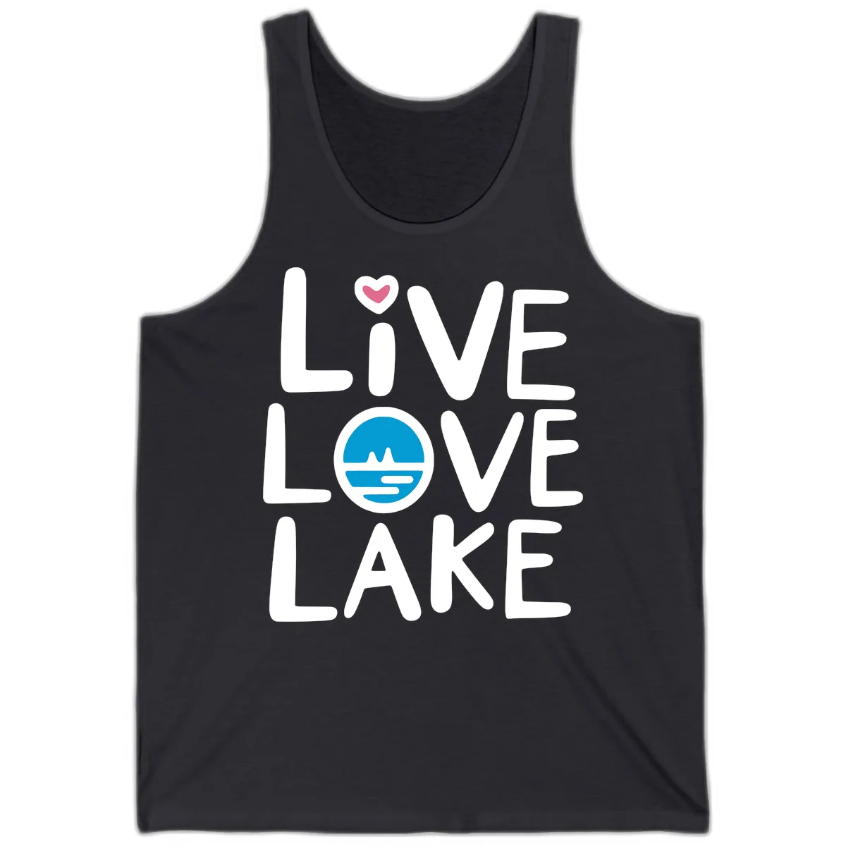 Live Love Lake Typography Design Tank in Dark Grey