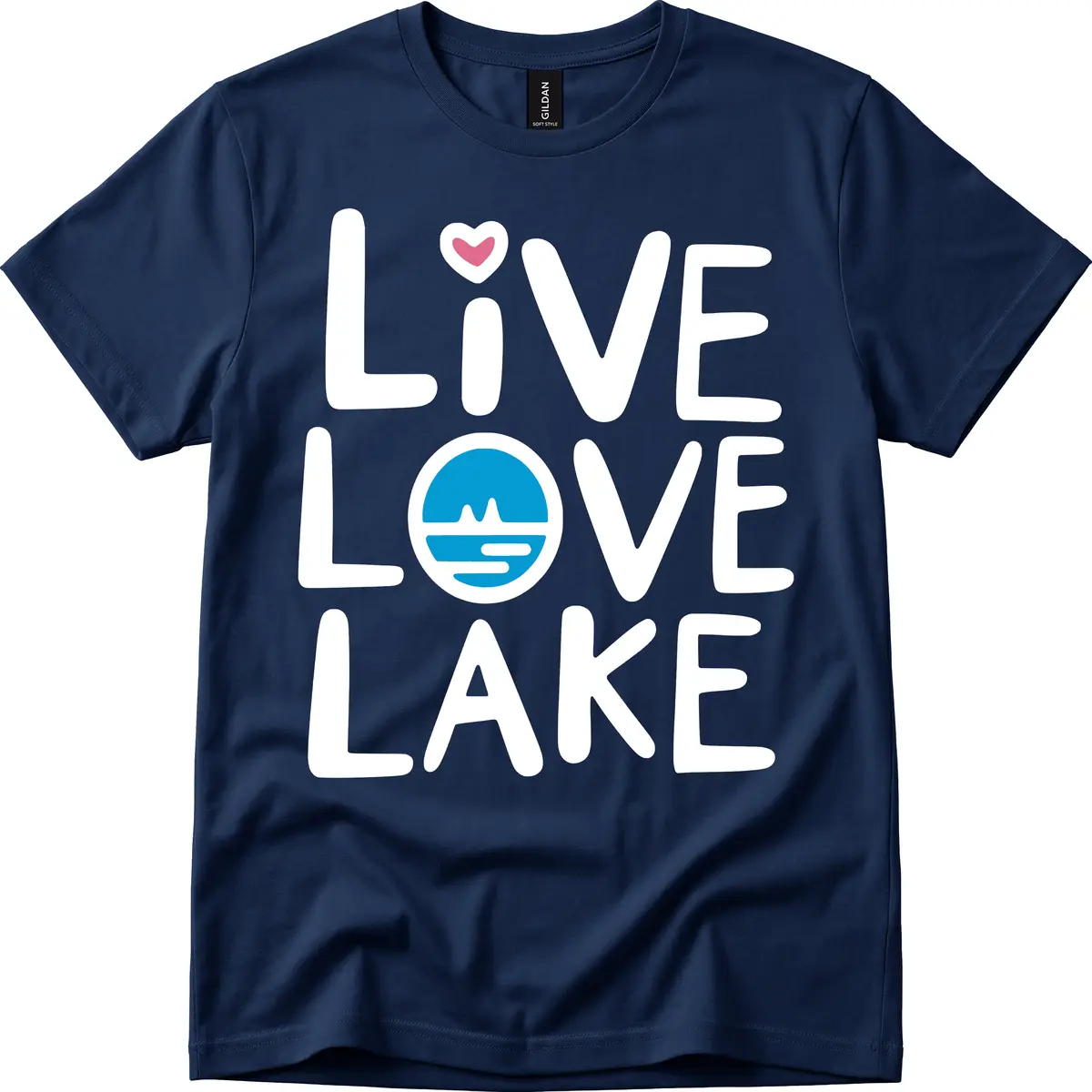 Live Love Lake Typography Design T-Shirt in Navy