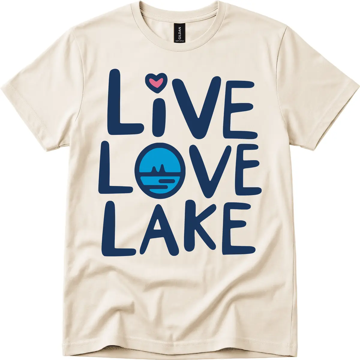 Live Love Lake Typography Design T-Shirt in Natural