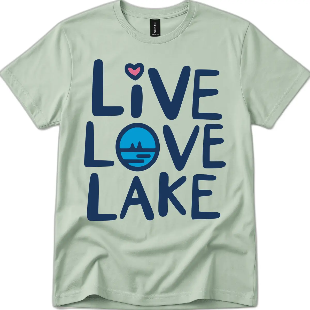 Live Love Lake Typography Design T-Shirt in Sage