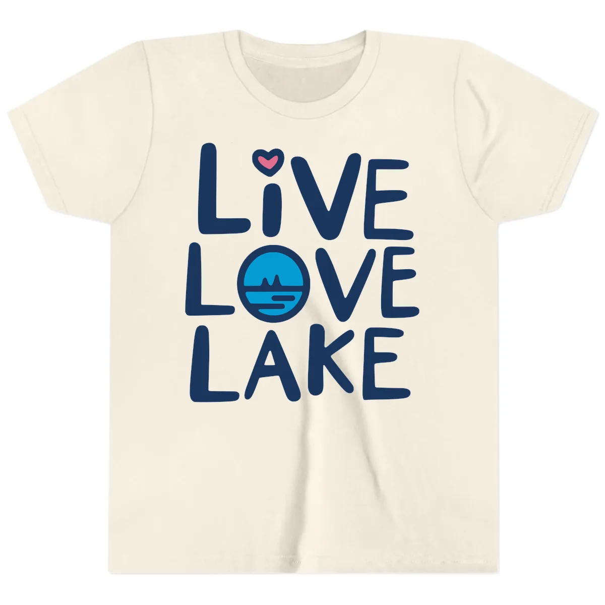 Live Love Lake Typography Design Youth T-Shirt in Natural