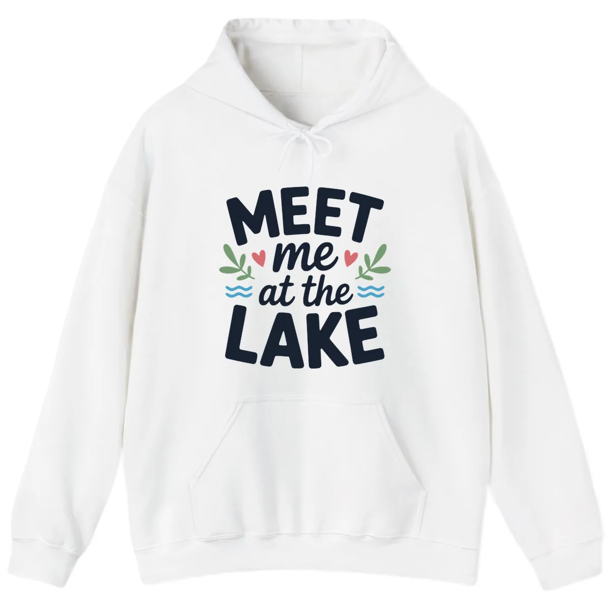 Meet Me At The Lake Typography Design Hoodie in White