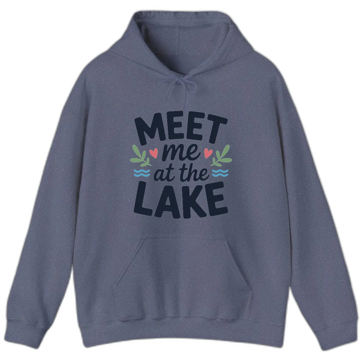 Meet Me At The Lake Typography Design Hoodie in Heather Navy