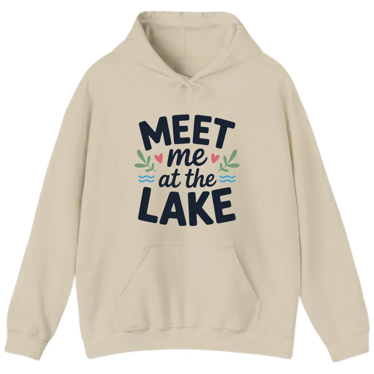 Meet Me At The Lake Typography Design Hoodie in Sand