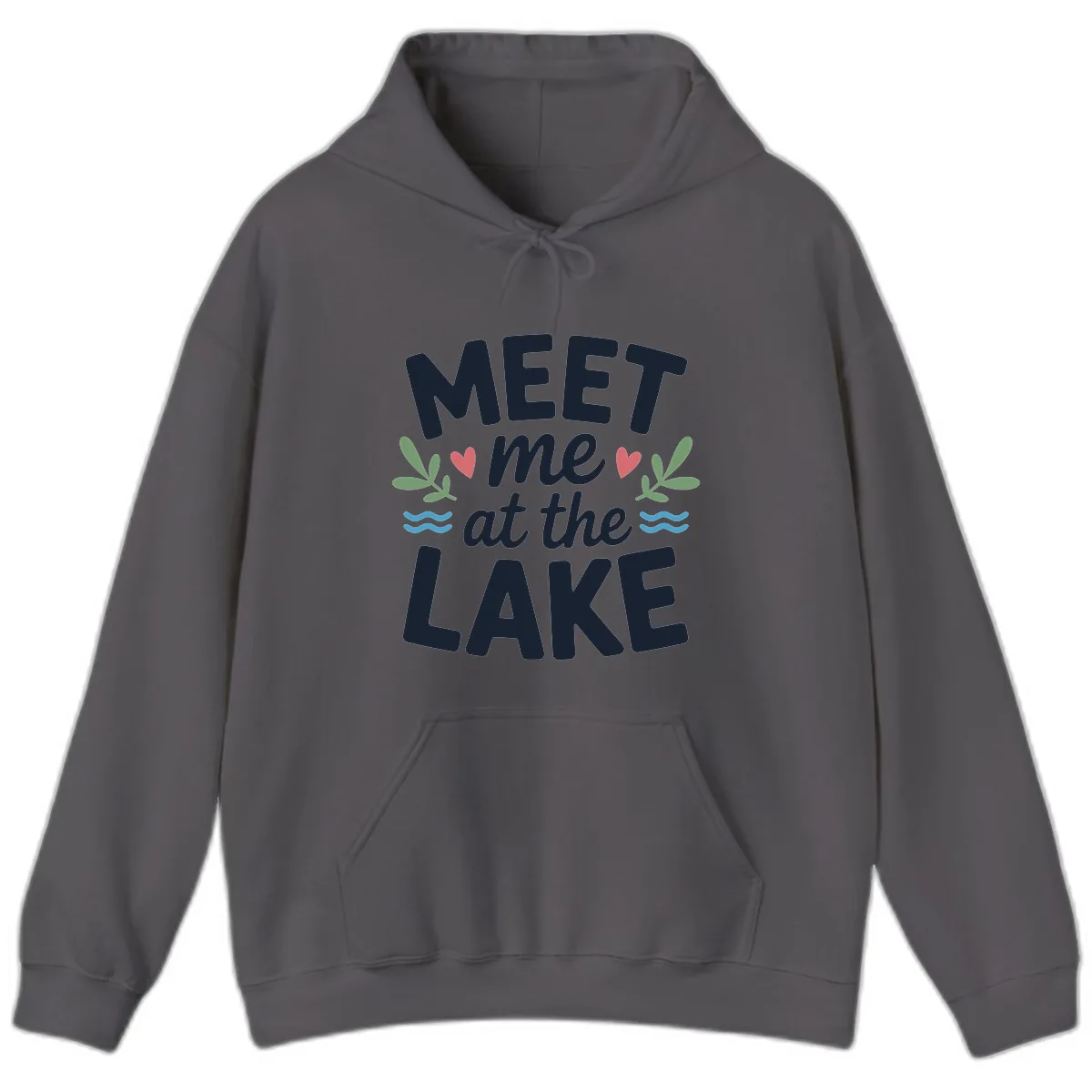 Meet Me At The Lake Typography Design Hoodie in Charcoal