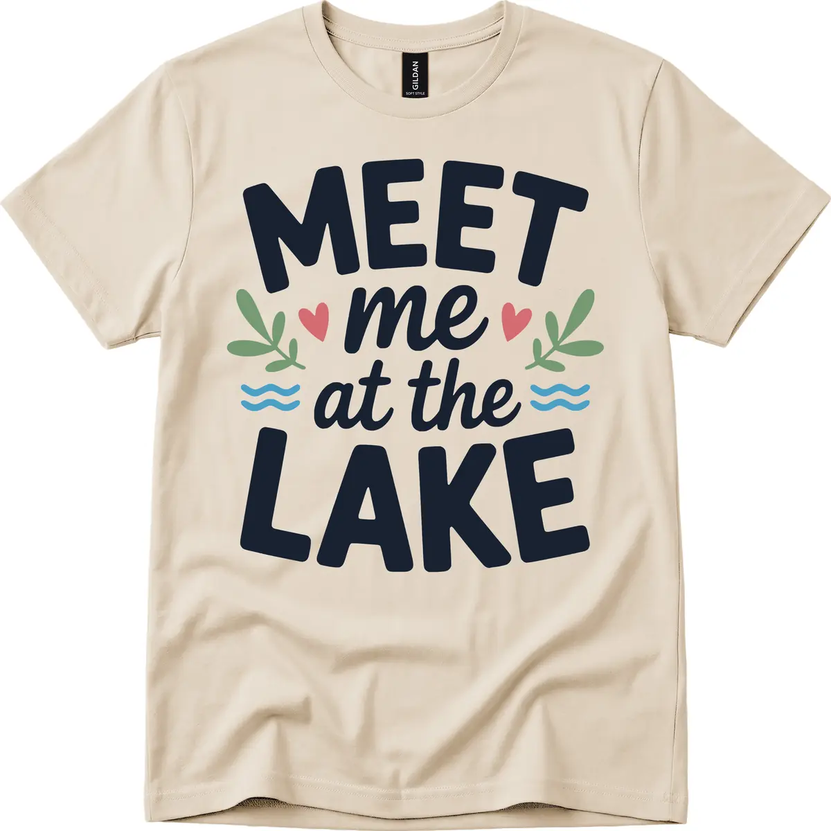 Meet Me At The Lake Typography Design T-Shirt in Sand