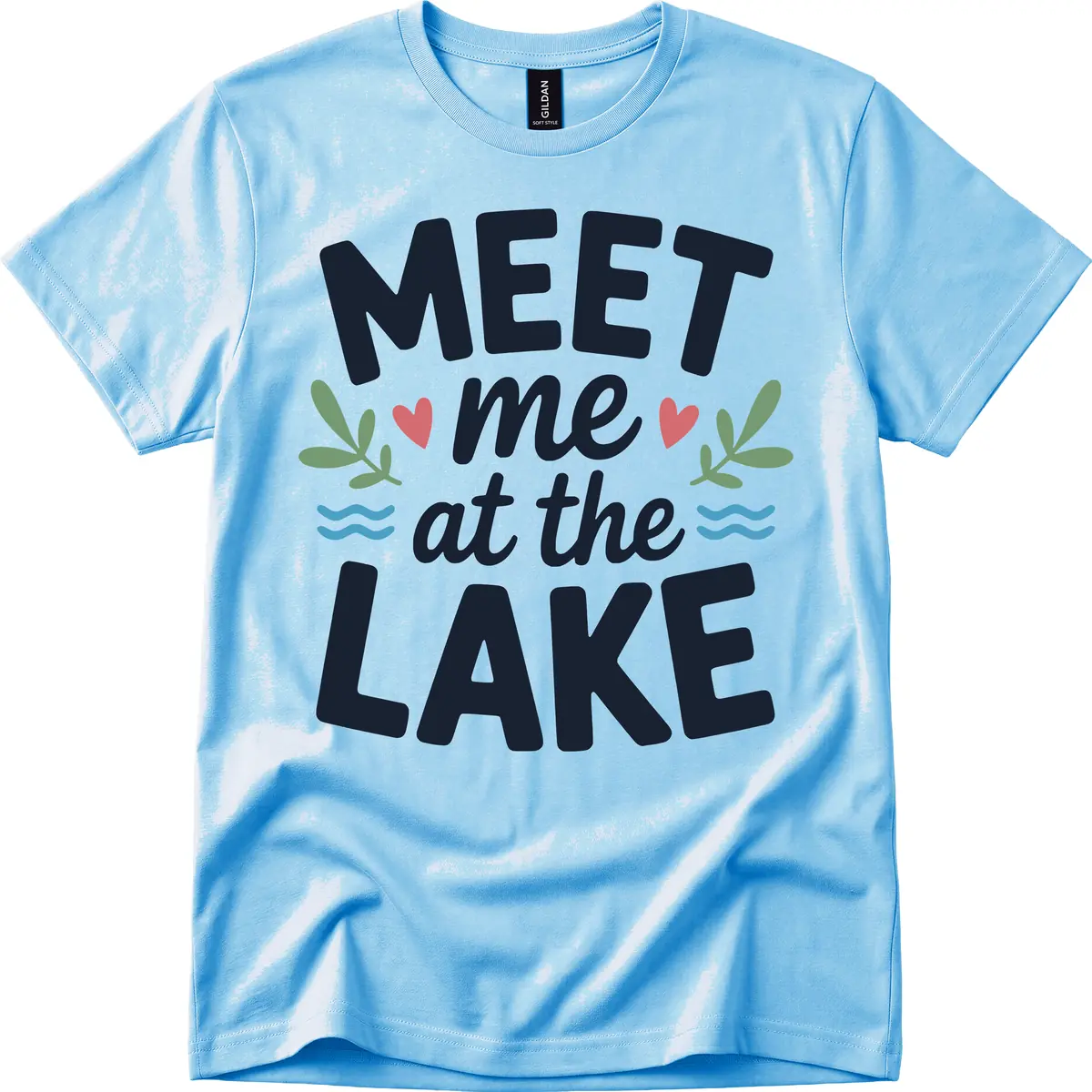 Meet Me At The Lake Typography Design T-Shirt in Sky