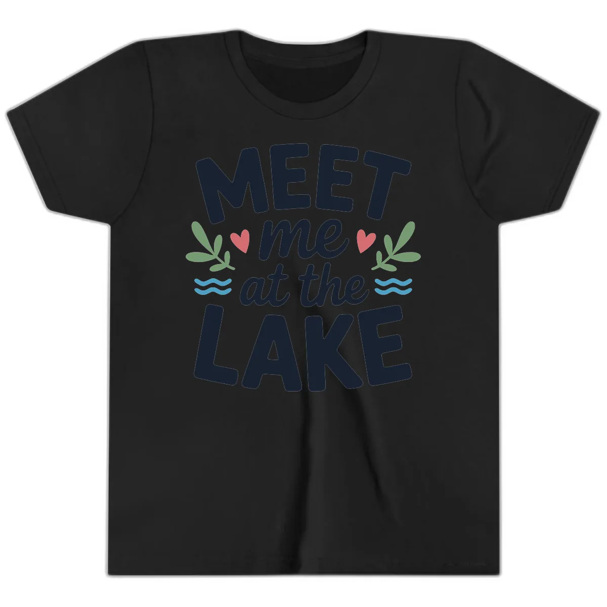 Meet Me At The Lake Typography Design Youth T-Shirt in Black