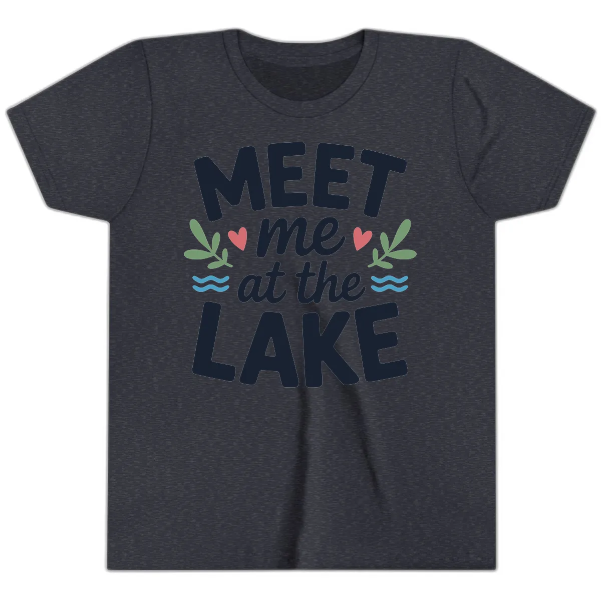 Meet Me At The Lake Typography Design Youth T-Shirt in Heather Navy