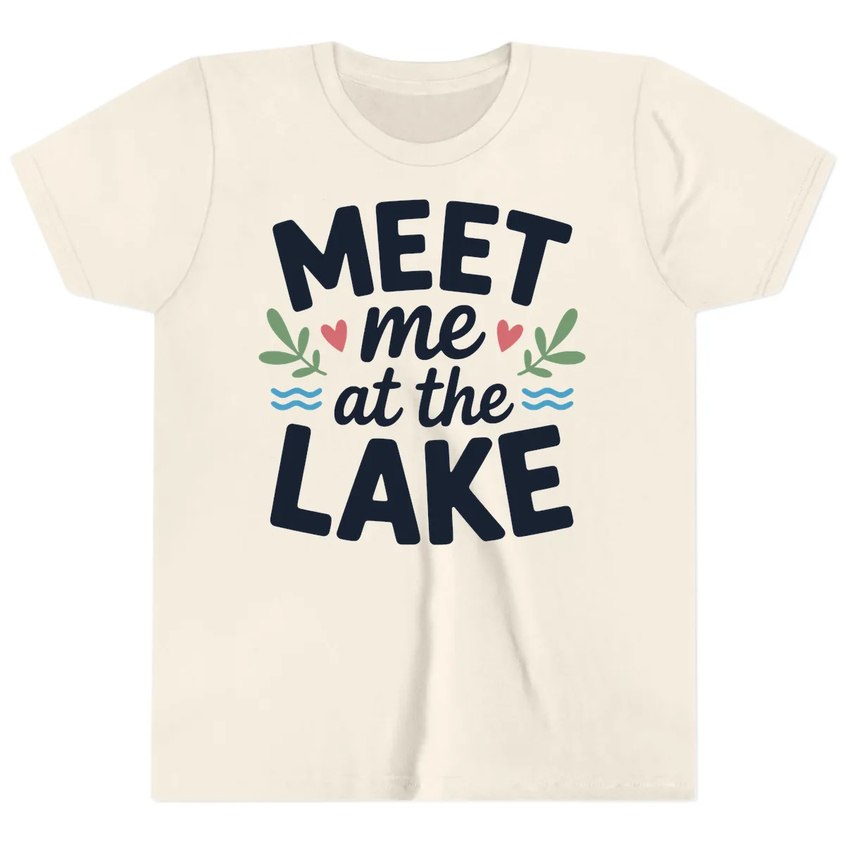 Meet Me At The Lake Typography Design Youth T-Shirt in Natural