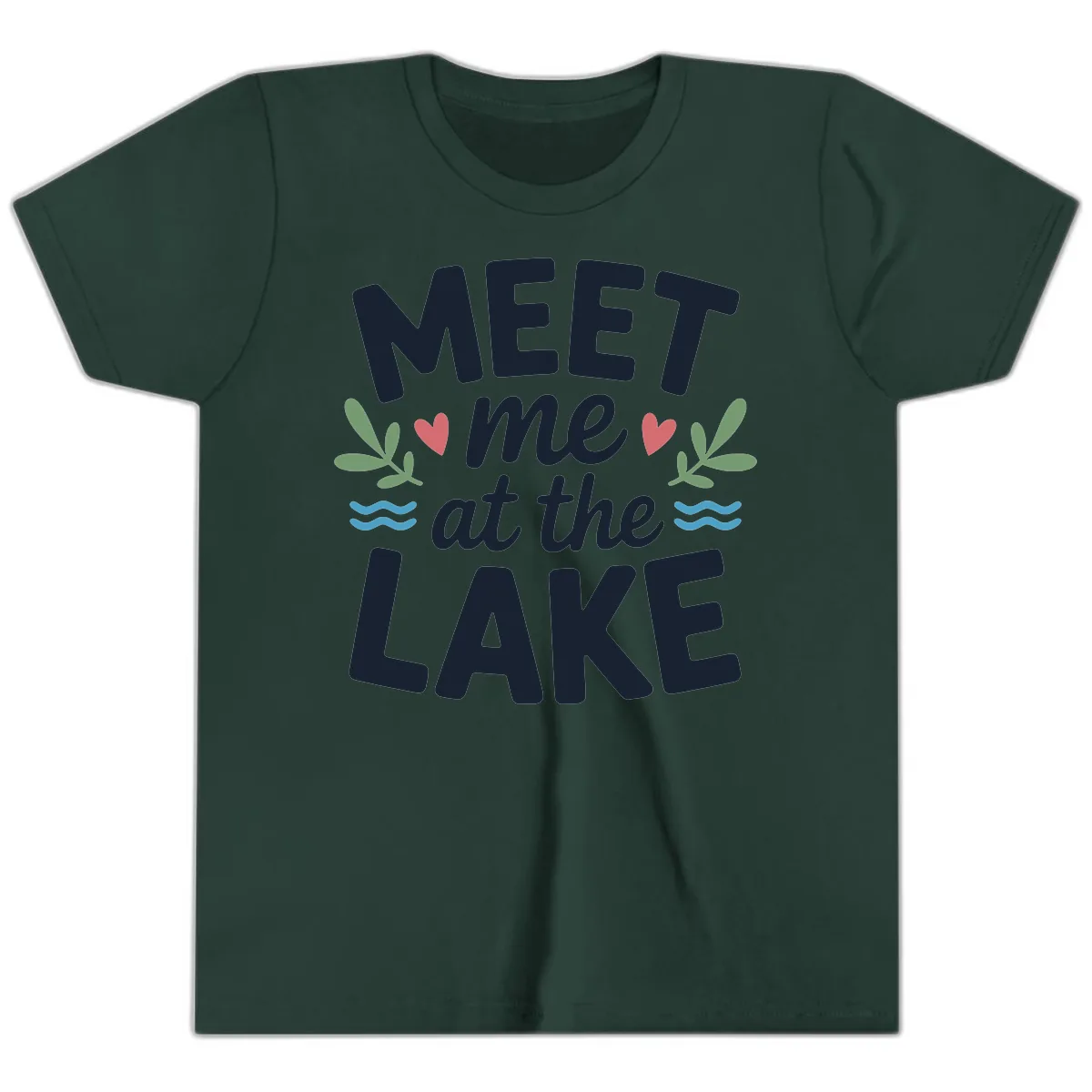 Meet Me At The Lake Typography Design Youth T-Shirt in Forest