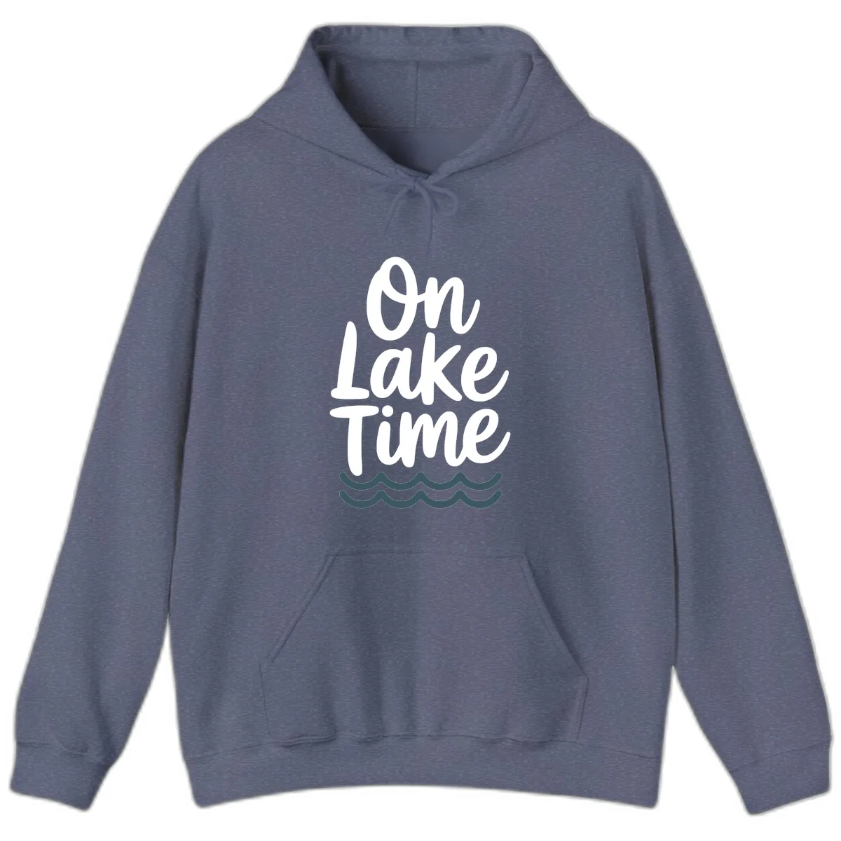 On Lake Time Typography Design Hoodie in Heather Navy