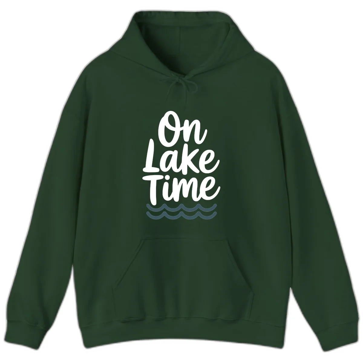 On Lake Time Typography Design Hoodie in Forest Green
