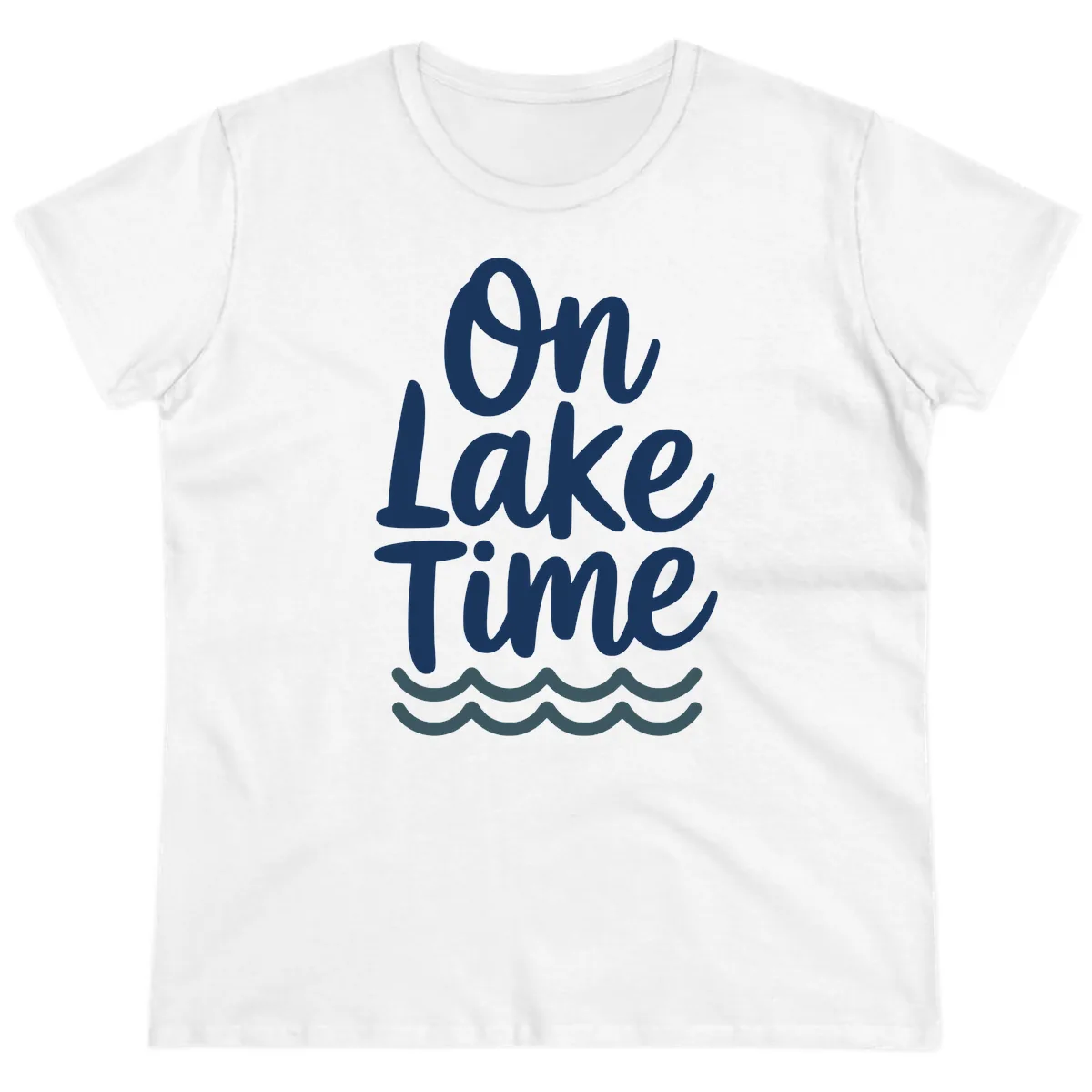 On Lake Time Typography Design Ladies Tee in White