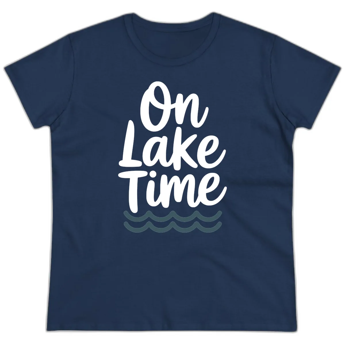 On Lake Time Typography Design Ladies Tee in Navy