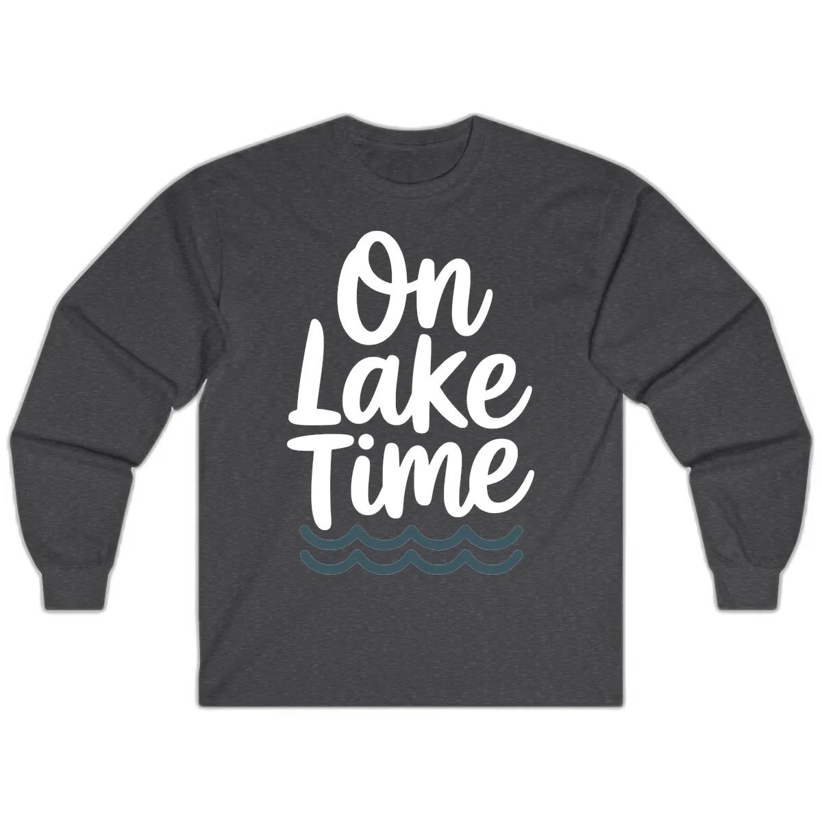 On Lake Time Typography Design Long Sleeve in Dark Heather