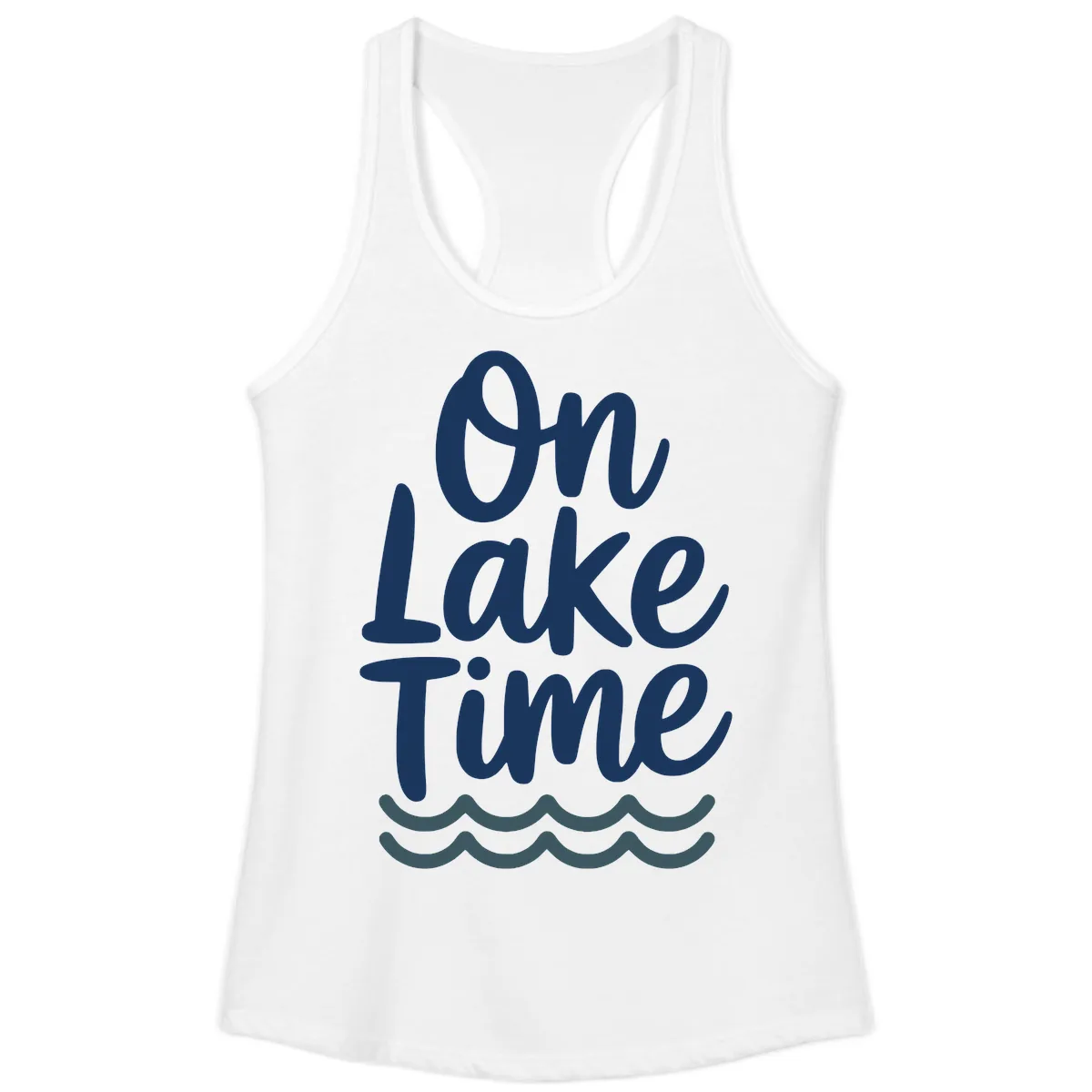 On Lake Time Typography Design Ladies Tank in White