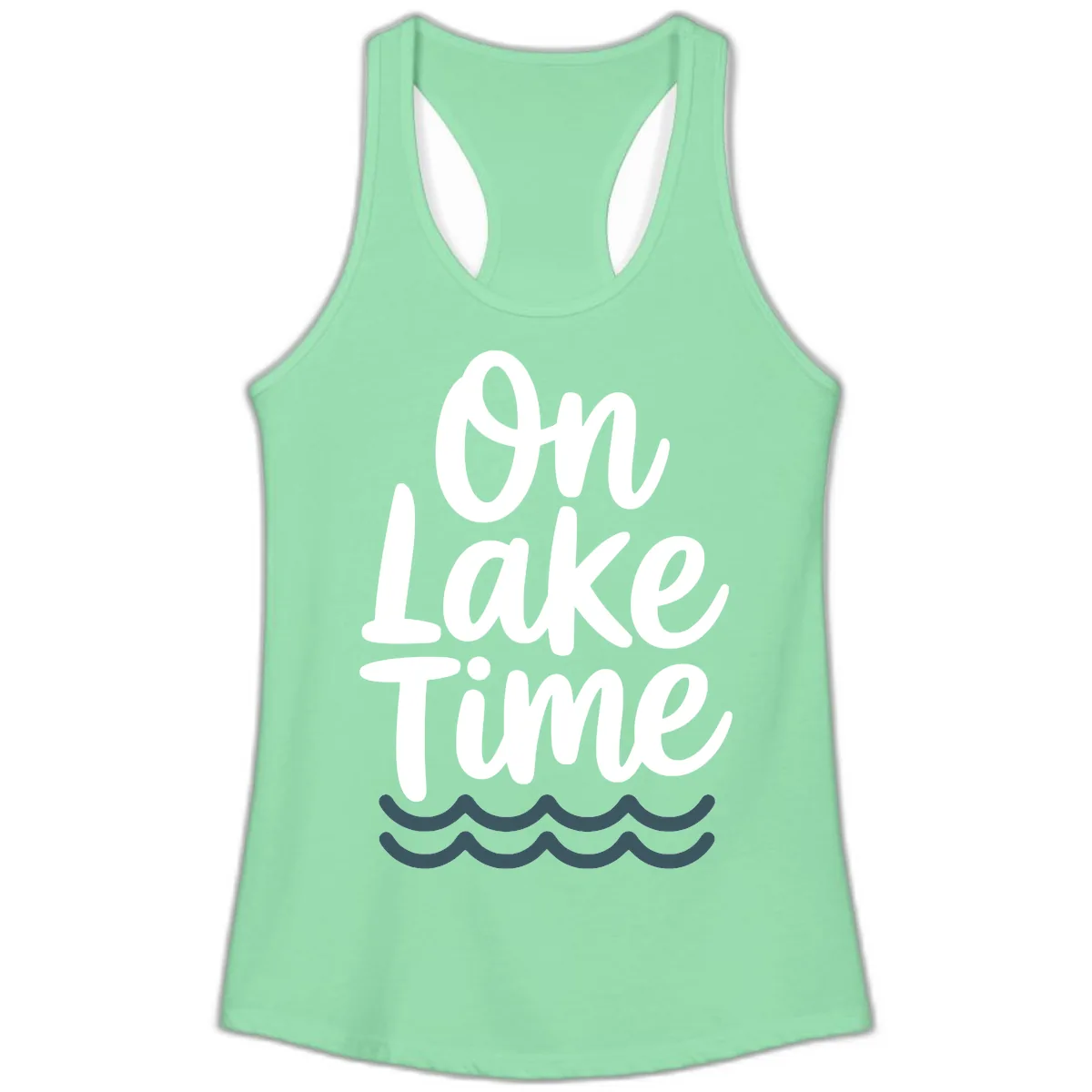 On Lake Time Typography Design Ladies Tank in Solid Mint