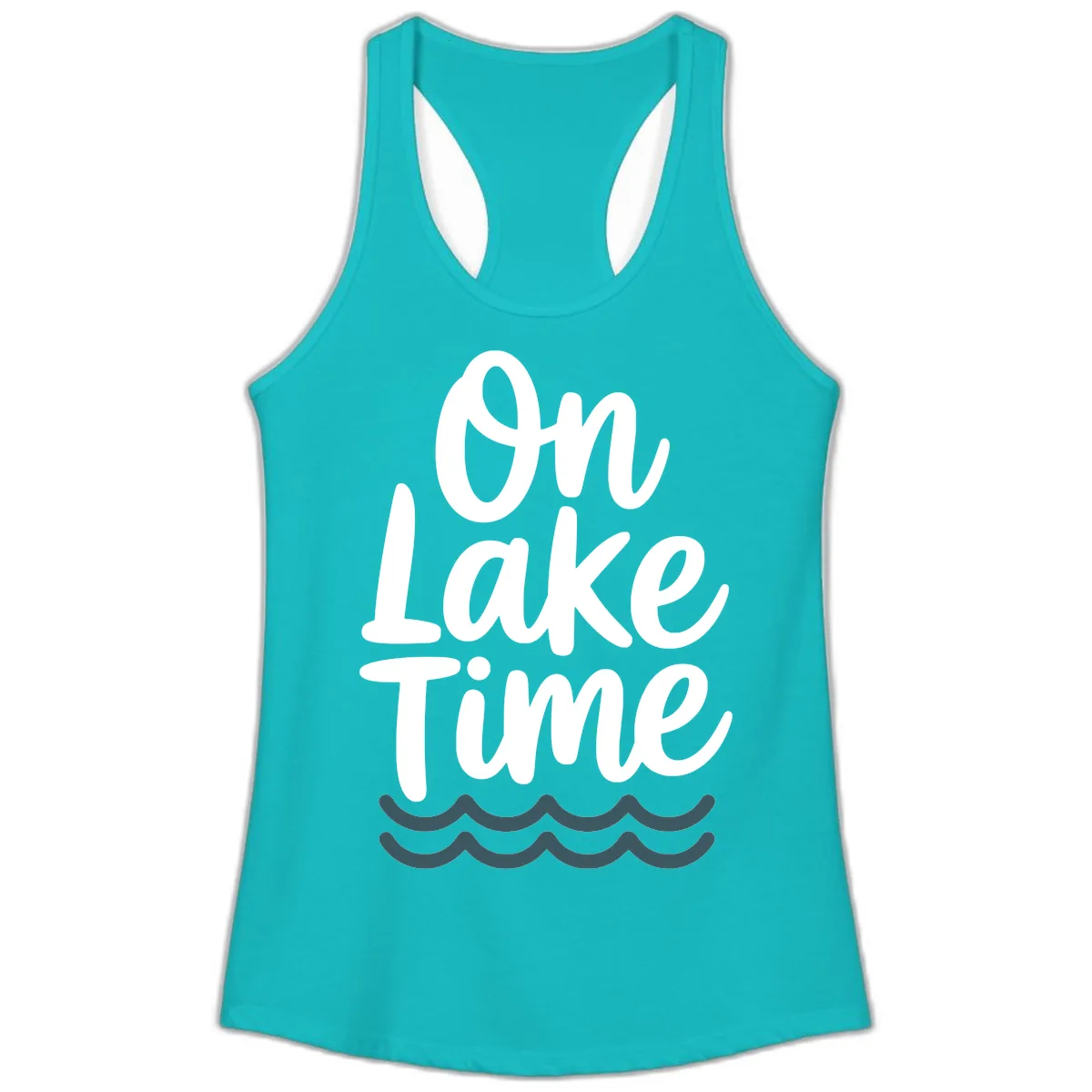 On Lake Time Typography Design Ladies Tank in Tahiti Blue