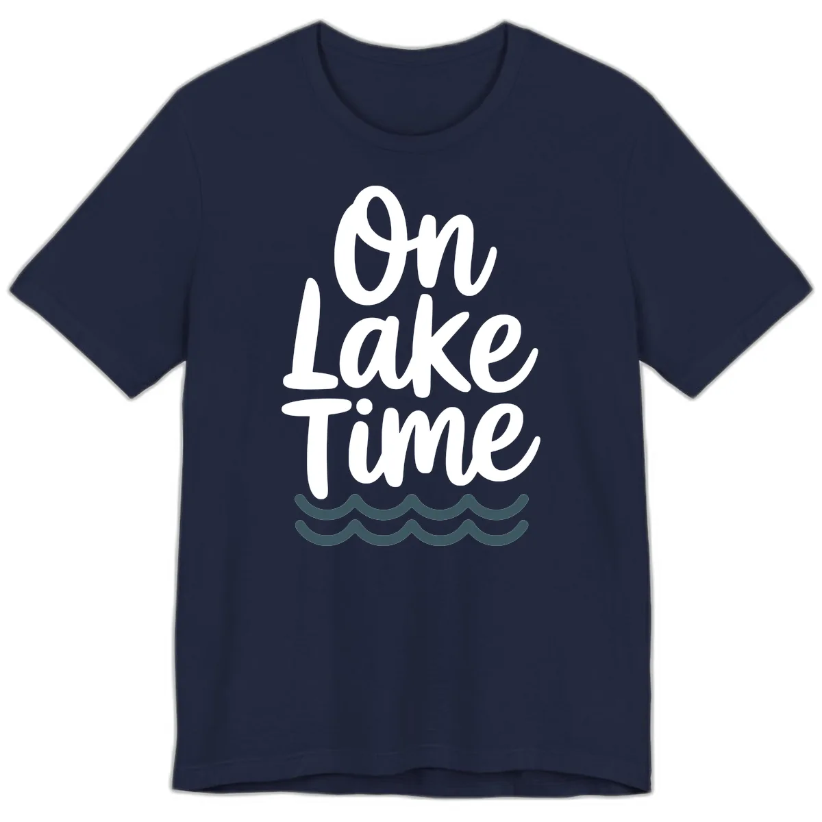On Lake Time Typography Design Premium T-Shirt in Navy