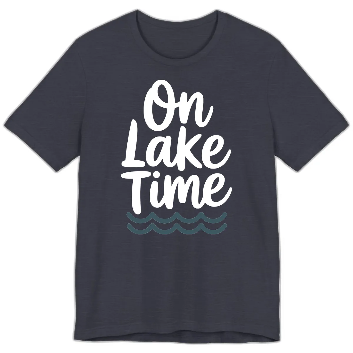 On Lake Time Typography Design Premium T-Shirt in Heather Midnight Navy