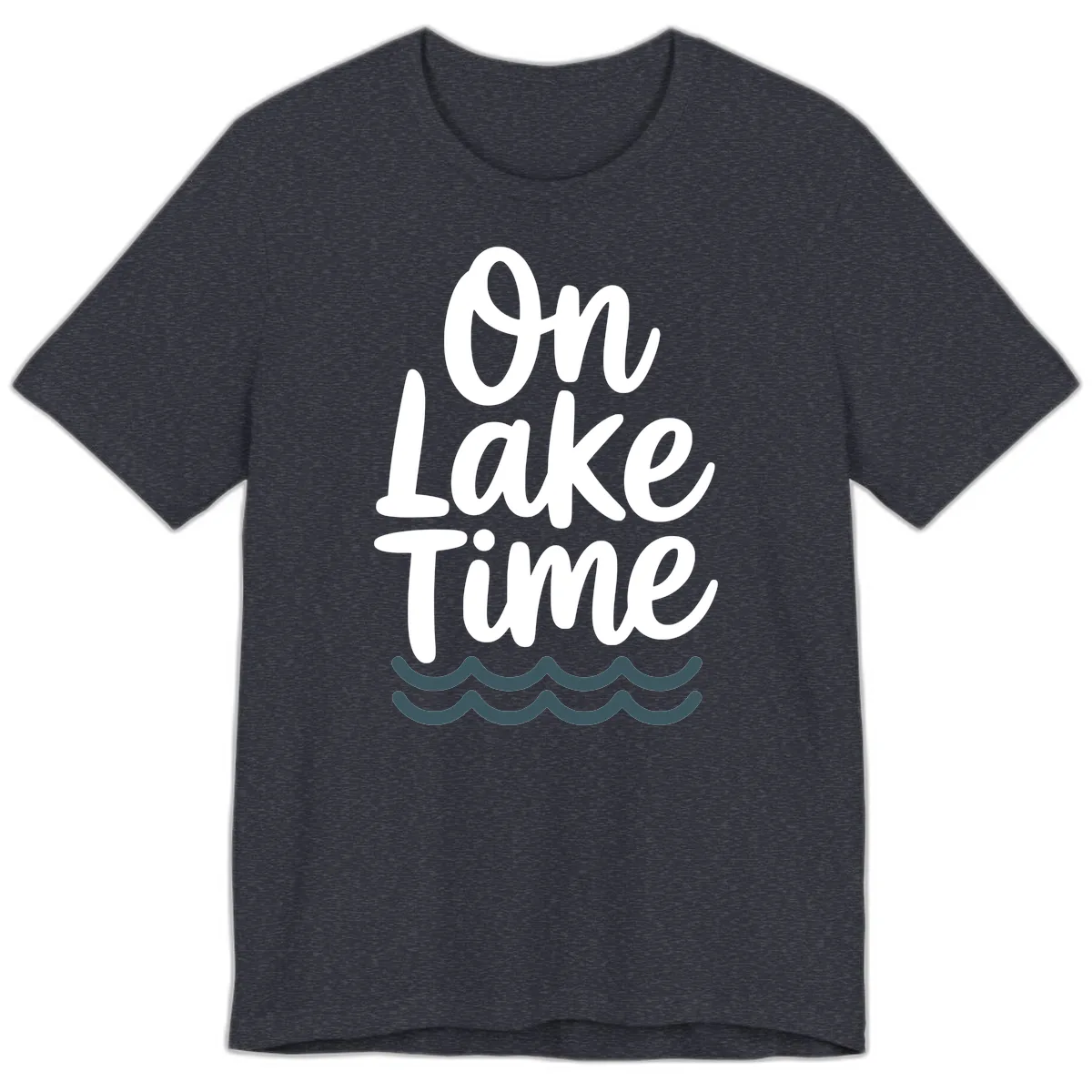 On Lake Time Typography Design Premium T-Shirt in Heather Navy