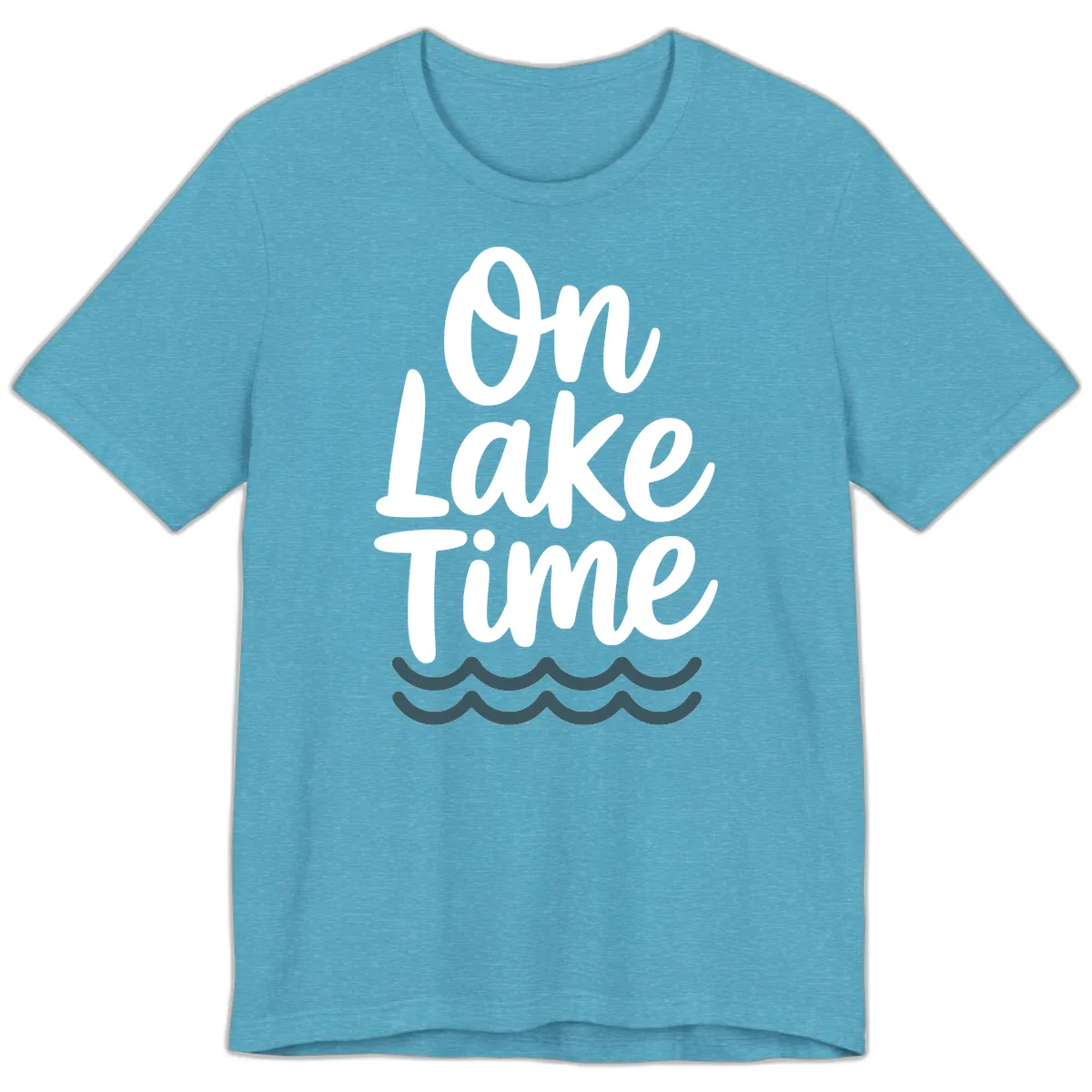 On Lake Time Typography Design Premium T-Shirt in Heather Aqua