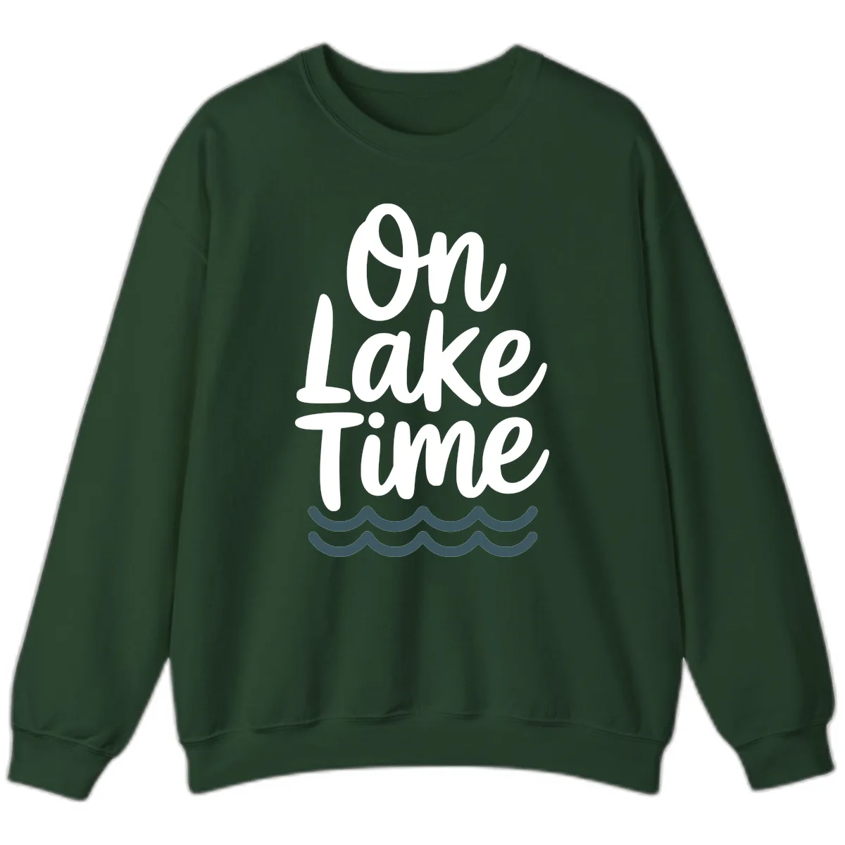 On Lake Time Typography Design Sweatshirt in Forest Green