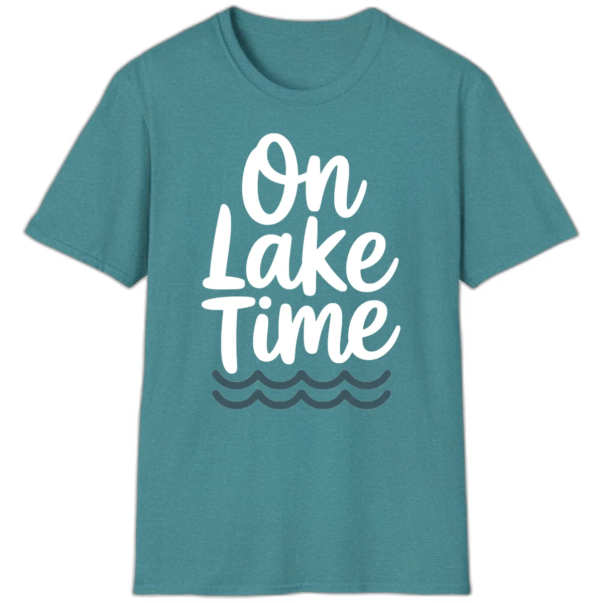 On Lake Time Typography Design T-Shirt in Heather Galapagos Blue